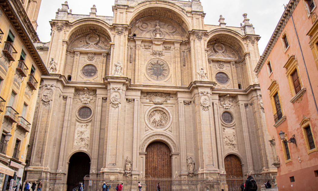 The main facade of Granada Cathedral